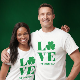Love Shamrock Clover Irish Custom Text Green White T-Shirt