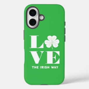 Love Shamrock Clover Irish Green White Custom Text iPhone 16 Case