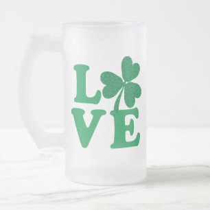 Love-Shamrock Frosted Glass Beer Mug