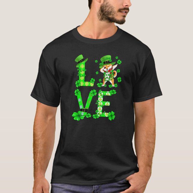 Love Shamrock Funny St Patrick S Day Shiba Inu T-Shirt (Front)