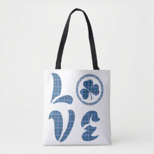 Love Shamrock Plaid Blue Black Classic Pattern Tote Bag