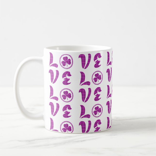 Love Shamrock Plaid Purple Classic Pattern Coffee Mug (Left)