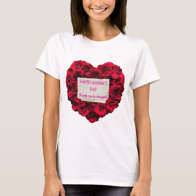 Love-shaped red rose flower design for Valentine's T-Shirt (Front)