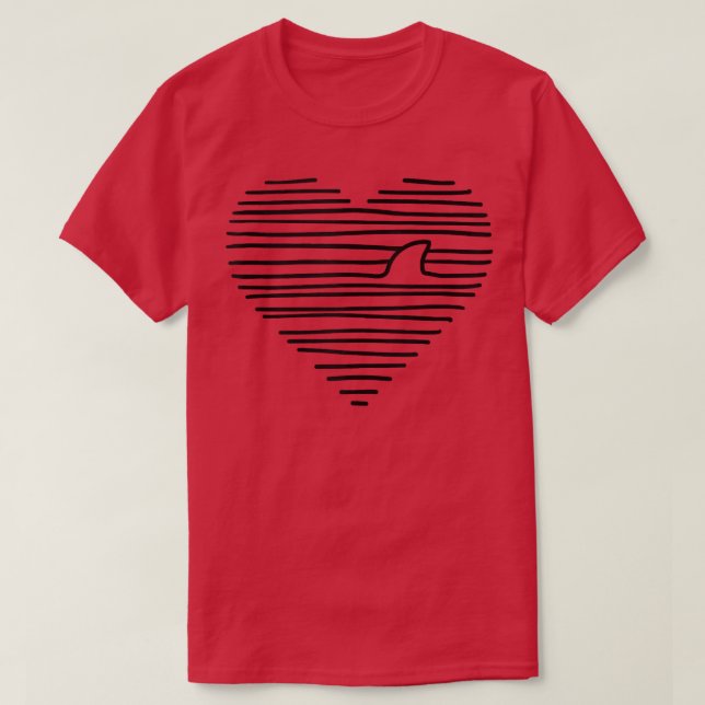 Love Shark Minimalist Line Drawing Shark Fin  T-Shirt (Design Front)