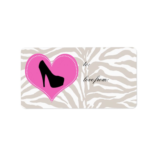 Love Shoes Label Sticker Zebra High Heel Shoe (Front)