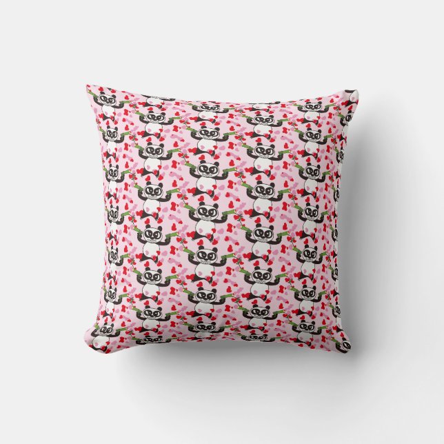Love Shooter Panda Chequered Pattern Cushion (Front)