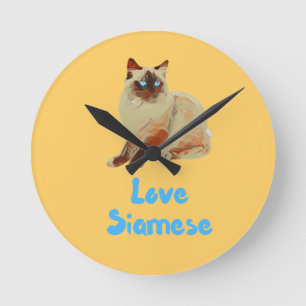 Love Siamese Cats Round Clock