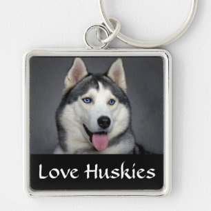 Love Siberian Husky Puppy Dog Portrait Keychain