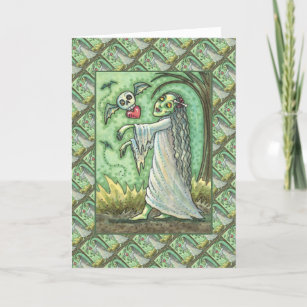 LOVE SICK GIRL ZOMBIE FOLLOWING HER HEART, WHIMSY HOLIDAY CARD