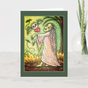 LOVE SICK GIRL ZOMBIE FOLLOWING HER HEART, WHIMSY HOLIDAY CARD