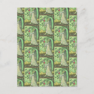 LOVE SICK GIRL ZOMBIE FOLLOWING HER HEART, WHIMSY HOLIDAY POSTCARD