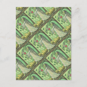 LOVE SICK GIRL ZOMBIE FOLLOWING HER HEART, WHIMSY HOLIDAY POSTCARD