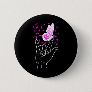 Love Sign Butterfly Breast Cancer Awareness Pink R 6 Cm Round Badge
