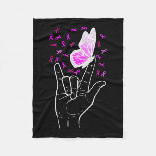 Love Sign Butterfly Breast Cancer Awareness Pink R Fleece Blanket