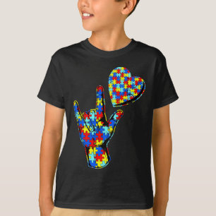 Love Sign Language Autism Awareness Puzzle Kindnes T-Shirt