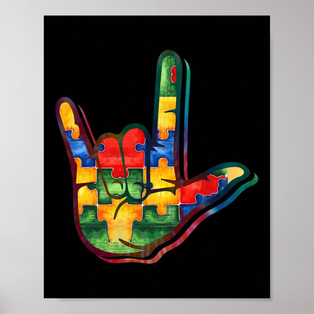Love Sign Language Autism Awareness Support Puzzle (Front)