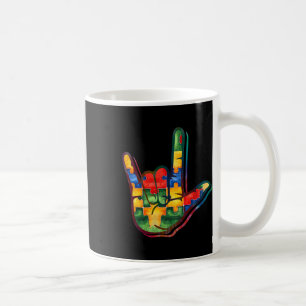 Love Sign Language Autism Awareness Support Puzzle Coffee Mug