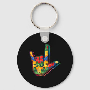 Love Sign Language Autism Awareness Support Puzzle Key Ring
