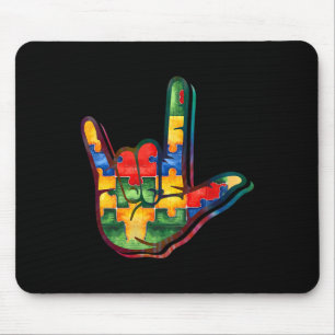 Love Sign Language Autism Awareness Support Puzzle Mouse Mat