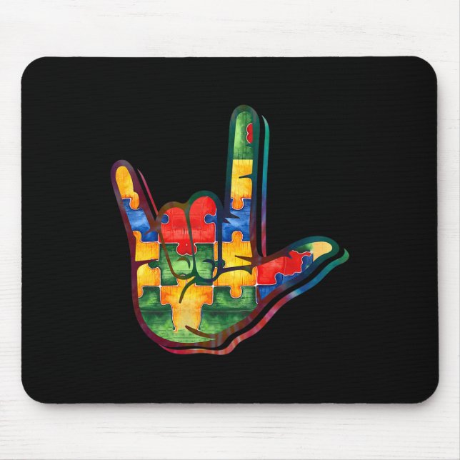 Love Sign Language Autism Awareness Support Puzzle Mouse Mat (Front)