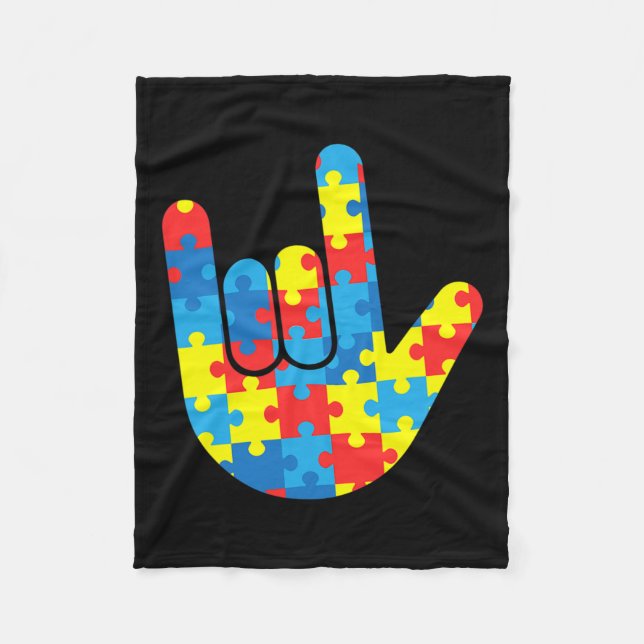 Love Sign Language Autism Gift Awareness Support 4 Fleece Blanket (Front)