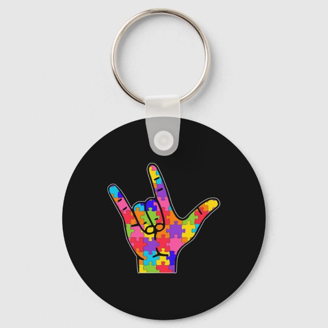 Love Sign Language Autism Gift Awareness Support 5 Key Ring (Front)
