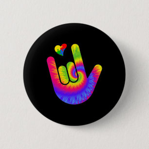 Love Sign Language Hand Autism Awareness Heart Tie 6 Cm Round Badge