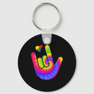 Love Sign Language Hand Autism Awareness Heart Tie Key Ring