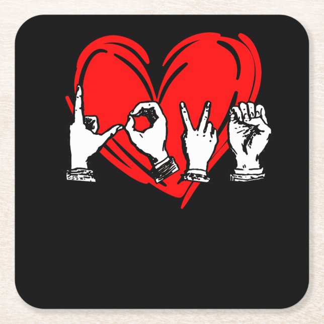 Love Sign Language Heart ASL Valentine's Day Gift Square Paper Coaster (Front)
