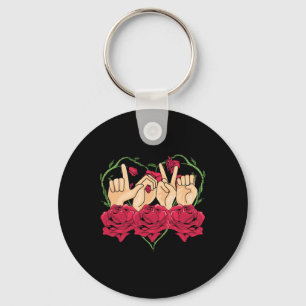 Love Sign Language Rose Heart ASL Awareness Deaf P Key Ring