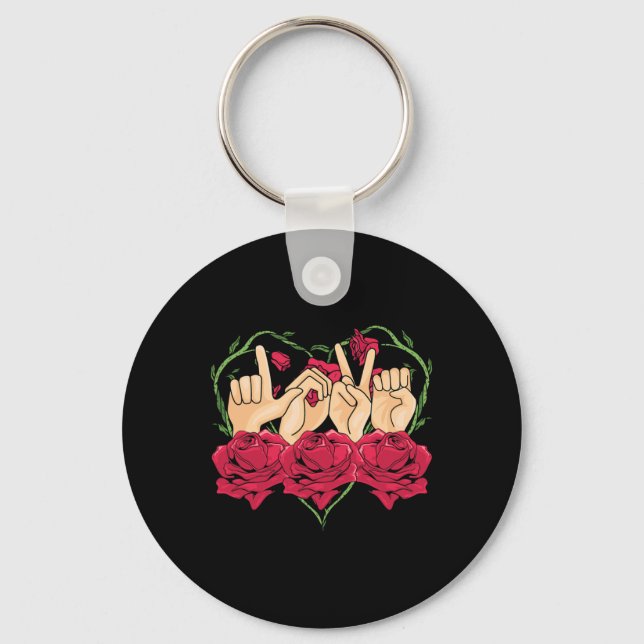 Love Sign Language Rose Heart ASL Awareness Deaf P Key Ring (Front)