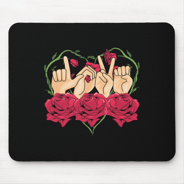 Love Sign Language Rose Heart ASL Awareness Deaf P Mouse Mat (Front)