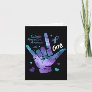 Love Sign Teal & Purple Ribbon Suicide Prevent Card