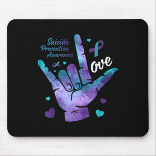 Love Sign Teal & Purple Ribbon Suicide Prevent Mouse Mat