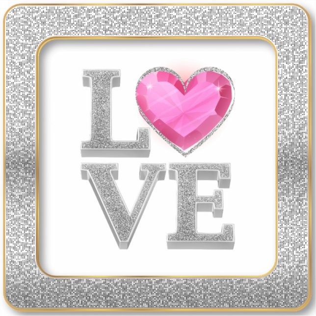 Love Silver Glitter Bling Bling Diva Pink Glam (Front)