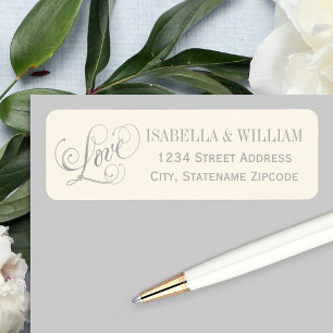 Love Silver Script Ivory Wedding Return Address