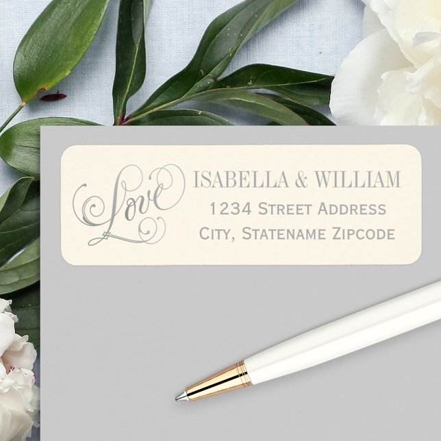 Love Silver Script Ivory Wedding Return Address (Creator Uploaded)
