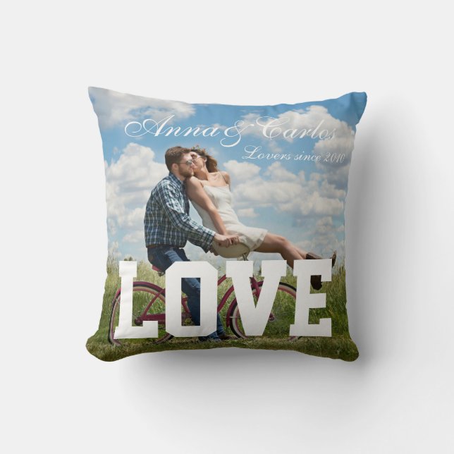 Love Simple Couple Photo Add Name Text and Message Cushion (Front)