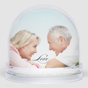 Love Simple Modern Script 2 Photo Snow Globe