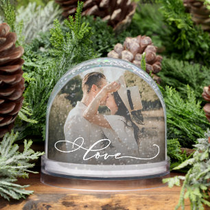 Love Simple Modern Script 2 Photo Snowglobe