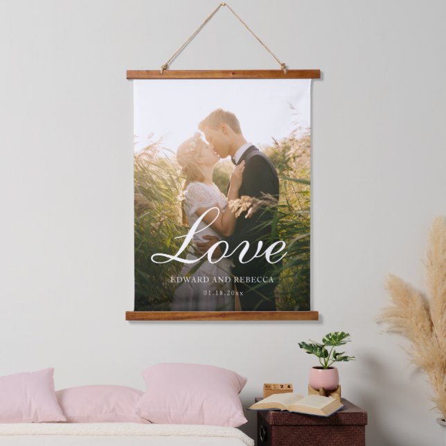 Love Simple Newlywed Photo Elegant Wedding Hanging Tapestry (Bedroom)