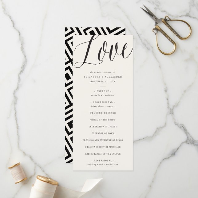 Love Simple Script Calligraphy Geometric Wedding Programme (Front/Back In Situ)