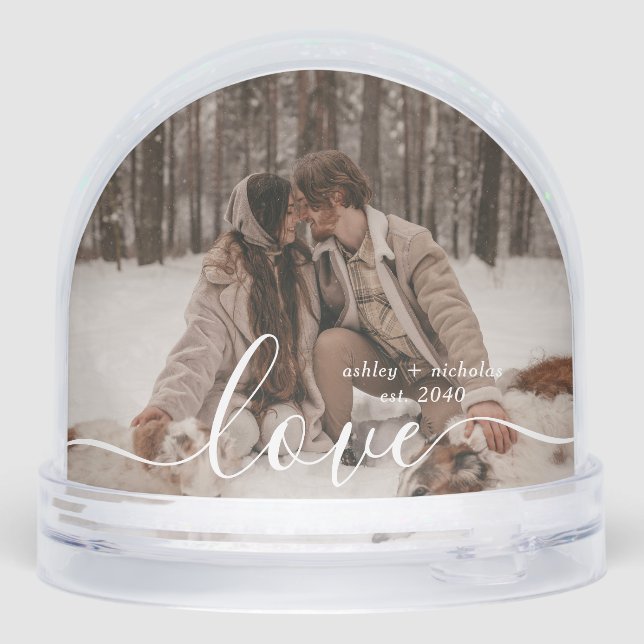 Love Simple Script Modern 2 Photo Snowglobe (Back)