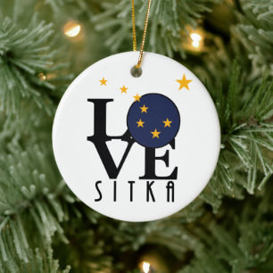 LOVE Sitka Alaska Ceramic Tree Decoration