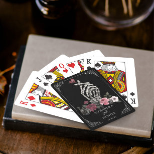 Love Skeleton Hand Gesture Halloween Black Wedding Playing Cards