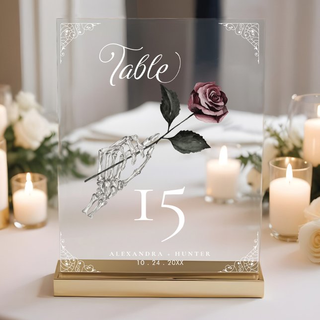 Love Skeleton Hand Rose Halloween Gothic Wedding Acrylic Sign (Love Skeleton Hand Rose Halloween Gothic Wedding T Acrylic Sign)