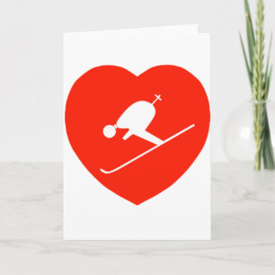 Love Skiing Red Heart Card