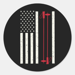 Love Skiing Us Flag - Great Snow Lovers Gift Classic Round Sticker