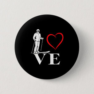 Love skiing winter sports heart downhill skier 6 cm round badge