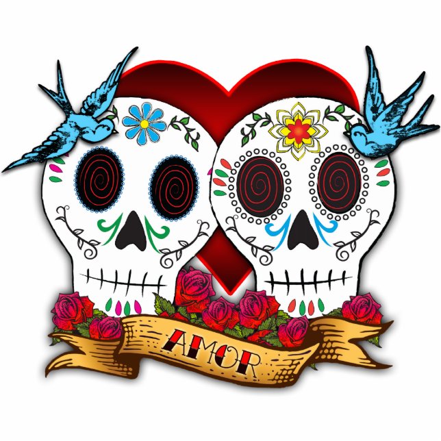 Love Skulls Sculpture/Cake Topper Standing Photo Sculpture (Front)